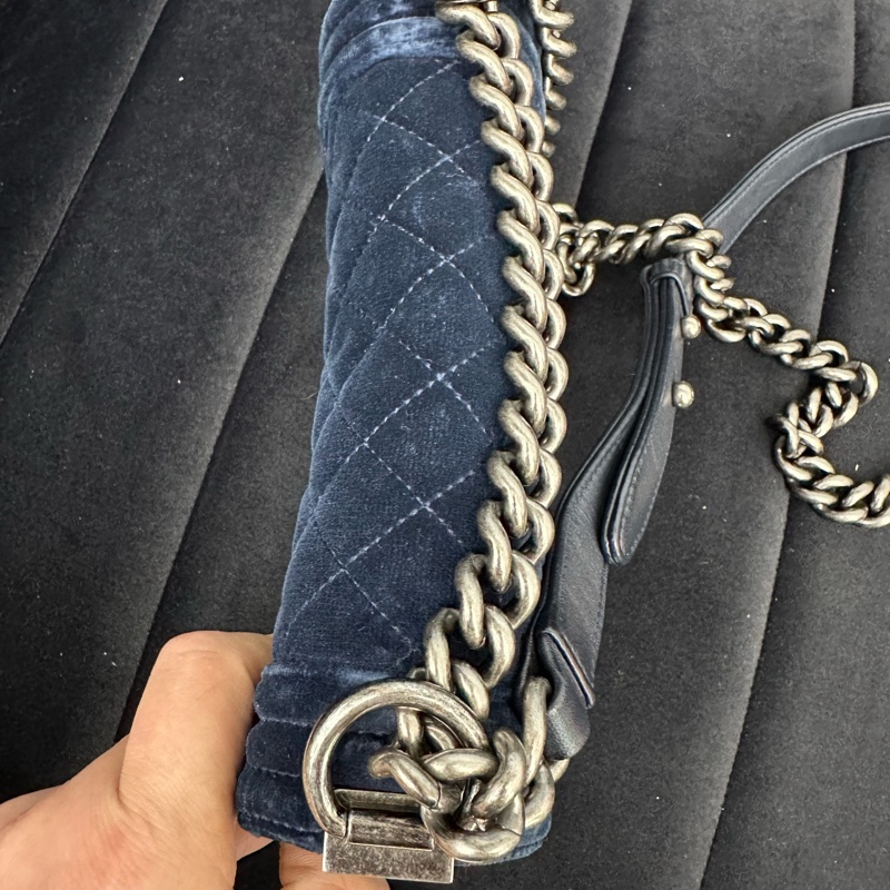 Chanel • 藏青色銀釦絲絨Le Boy 20 小號-5