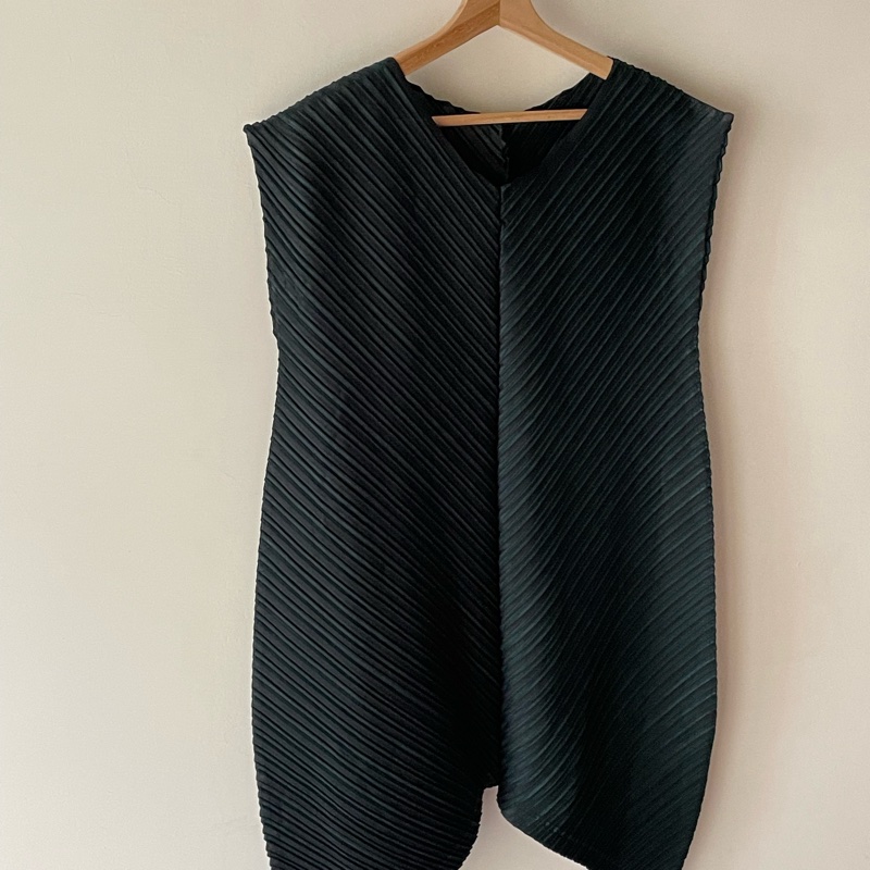 PP 綠黑拼色 鬱金香 四片斜紋 短洋裝 長版上衣-2