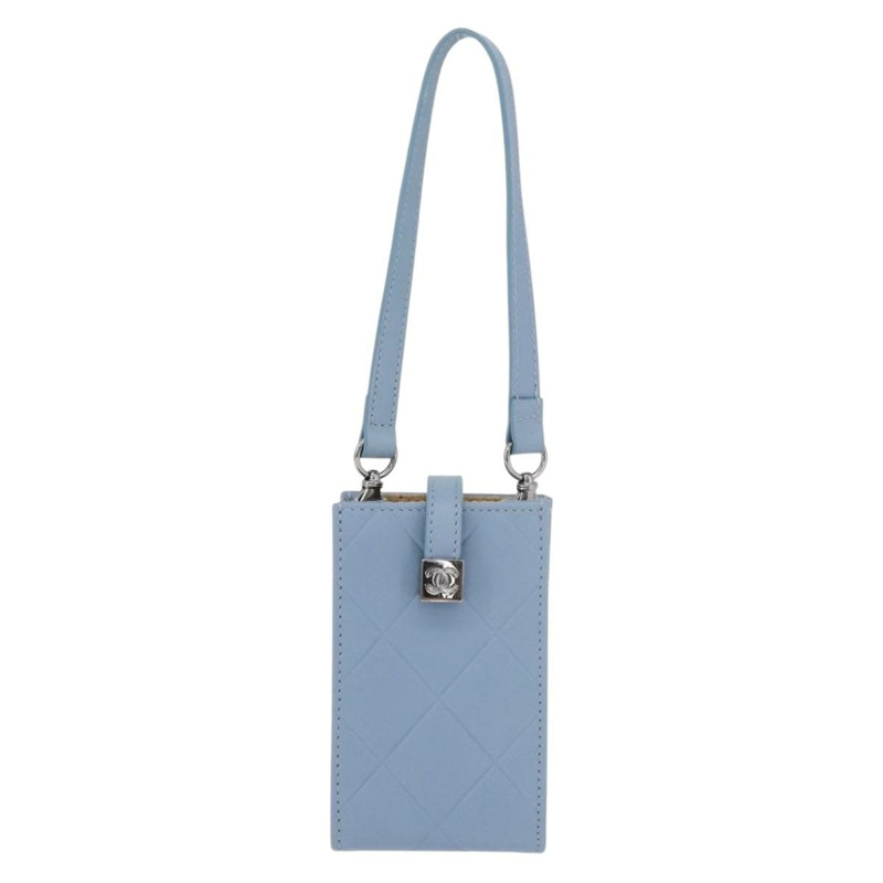 【日本直送】香奈兒手機殼/收納包 羊皮 銀色/淺藍色 CC標誌 YKZ1179V-12