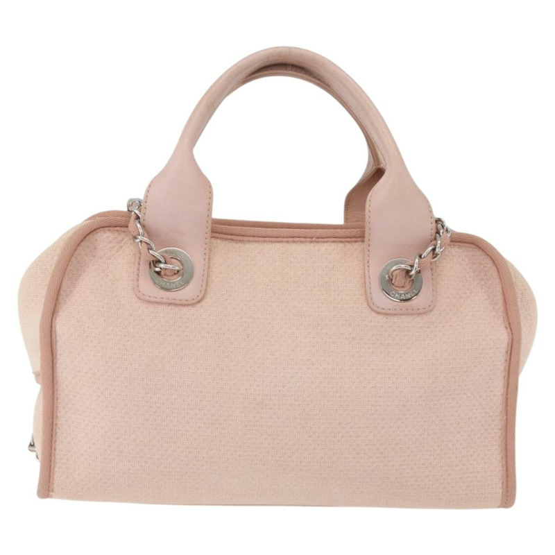 【日本直送】香奈兒 Deauville 系列鏈條保齡球包帆布米色銀色 CC 正品 ka3775V-1