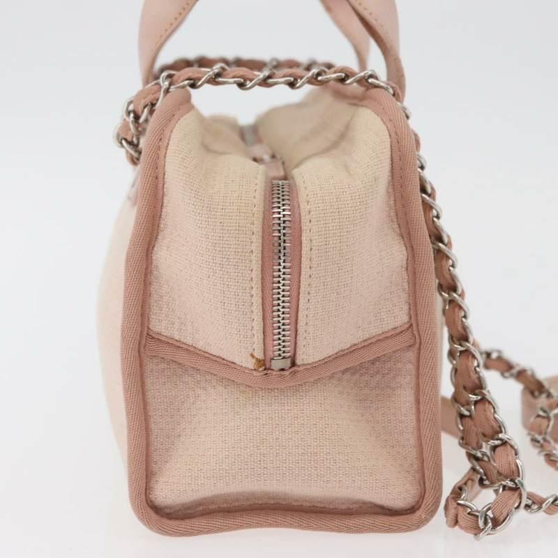 【日本直送】香奈兒 Deauville 系列鏈條保齡球包帆布米色銀色 CC 正品 ka3775V-3