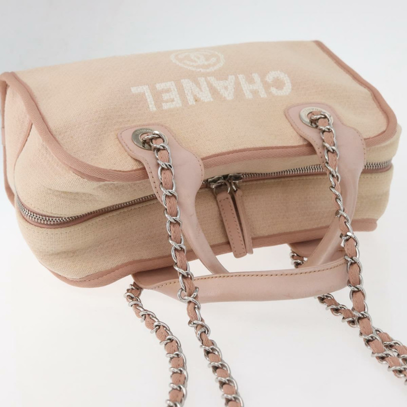 【日本直送】香奈兒 Deauville 系列鏈條保齡球包帆布米色銀色 CC 正品 ka3775V-5
