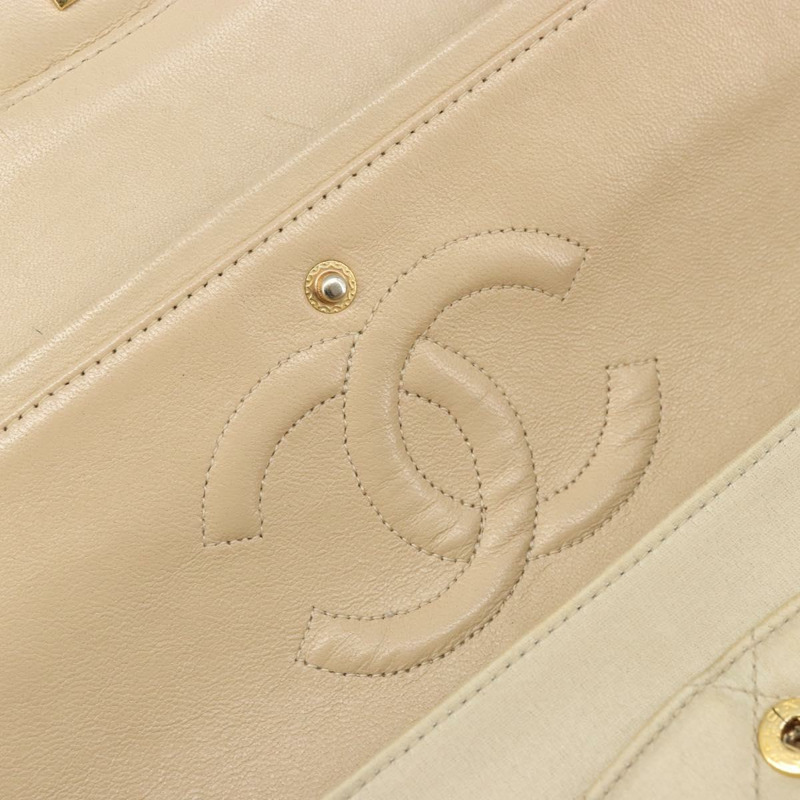 【日本直送】香奈兒雙蓋雙鏈絎縫25手袋,緞面米色,CC標誌,正品 YKZ1601SAV-21