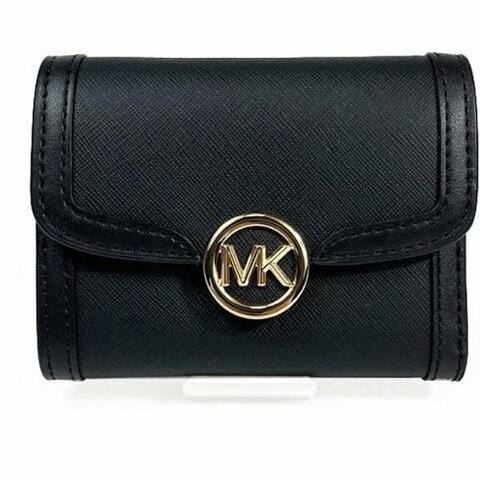 快速出貨！【Michael Kors】金屬圓形LOGO按釦短夾-黑