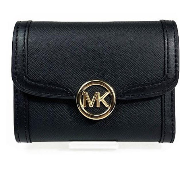 快速出貨!【Michael Kors】金屬圓形LOGO按釦短夾-黑-0