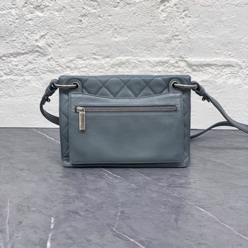 Chanel • 孟買霧霾藍荔枝牛皮銀釦郵差包 2way 帶膜-4