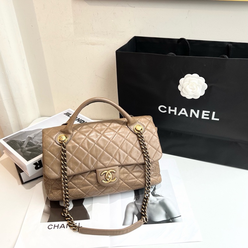 Chanel • 孟買奶茶色金釦油臘牛皮鏈條包 2way-2