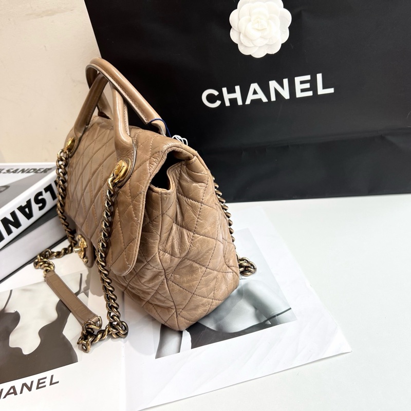 Chanel • 孟買奶茶色金釦油臘牛皮鏈條包 2way-4