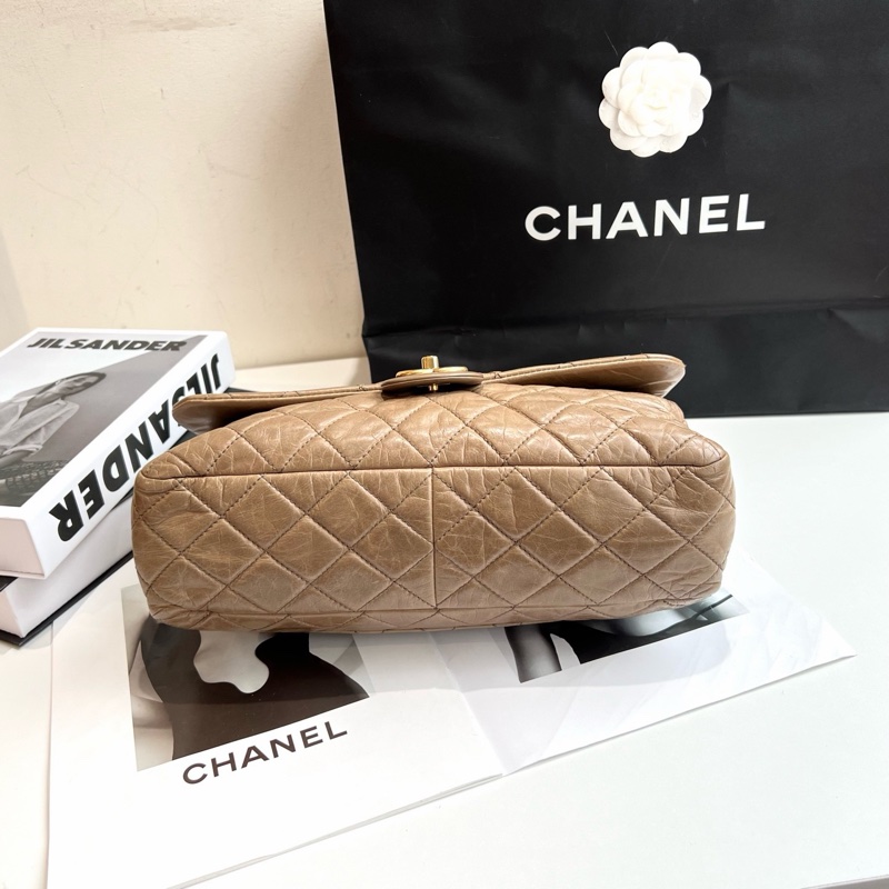 Chanel • 孟買奶茶色金釦油臘牛皮鏈條包 2way-5