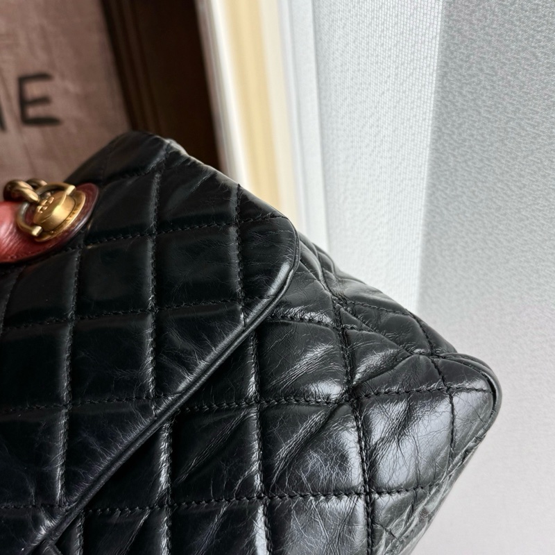 Chanel • 孟買勃艮第紅手柄黑金油臘牛皮鏈條包 2way-4