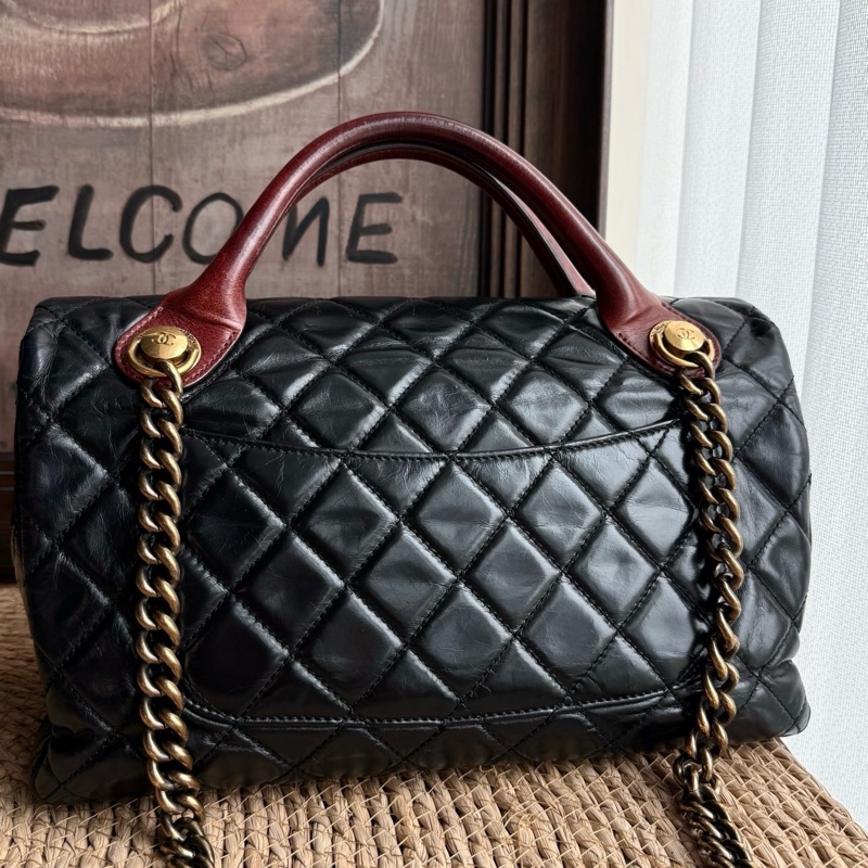 Chanel • 孟買勃艮第紅手柄黑金油臘牛皮鏈條包 2way-6