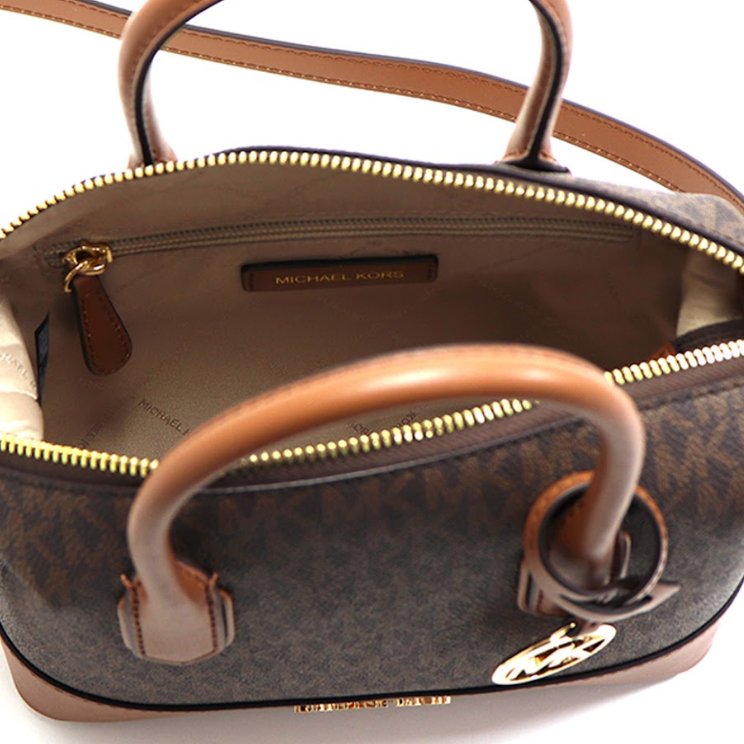 快速出貨!【Michael Kors】老花皮革兩用包-咖啡焦糖-1