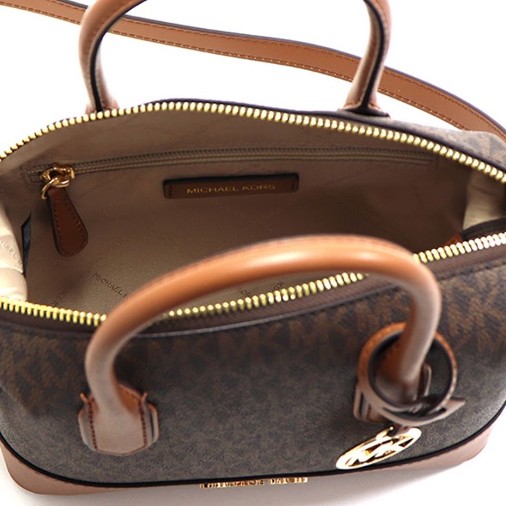 快速出貨!【Michael Kors】老花皮革兩用包-咖啡焦糖-3