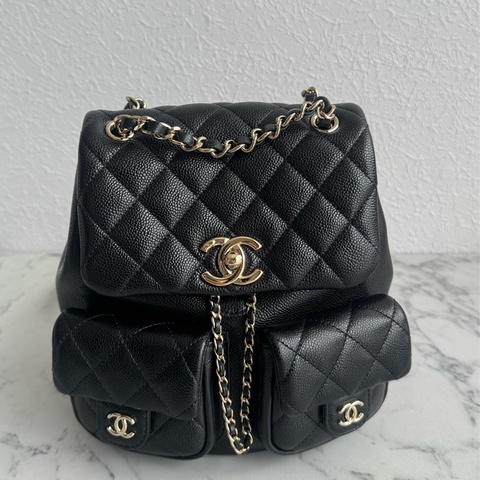 Chanel AS3860黑荔枝淡金雙C DUMA後背包小號