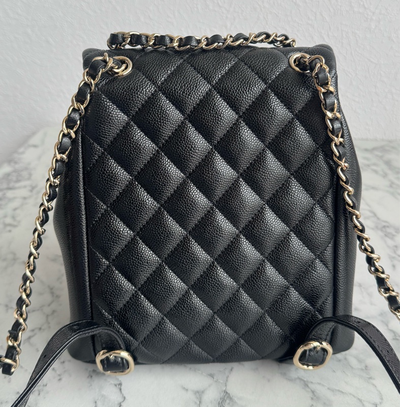 Chanel AS3860黑荔枝淡金雙C DUMA後背包小號-5