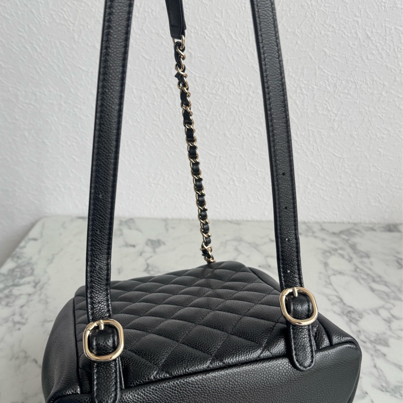 Chanel AS3860黑荔枝淡金雙C DUMA後背包小號-7