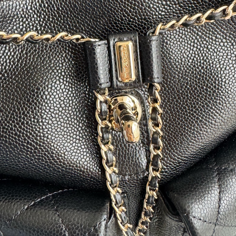 Chanel AS3860黑荔枝淡金雙C DUMA後背包小號-14