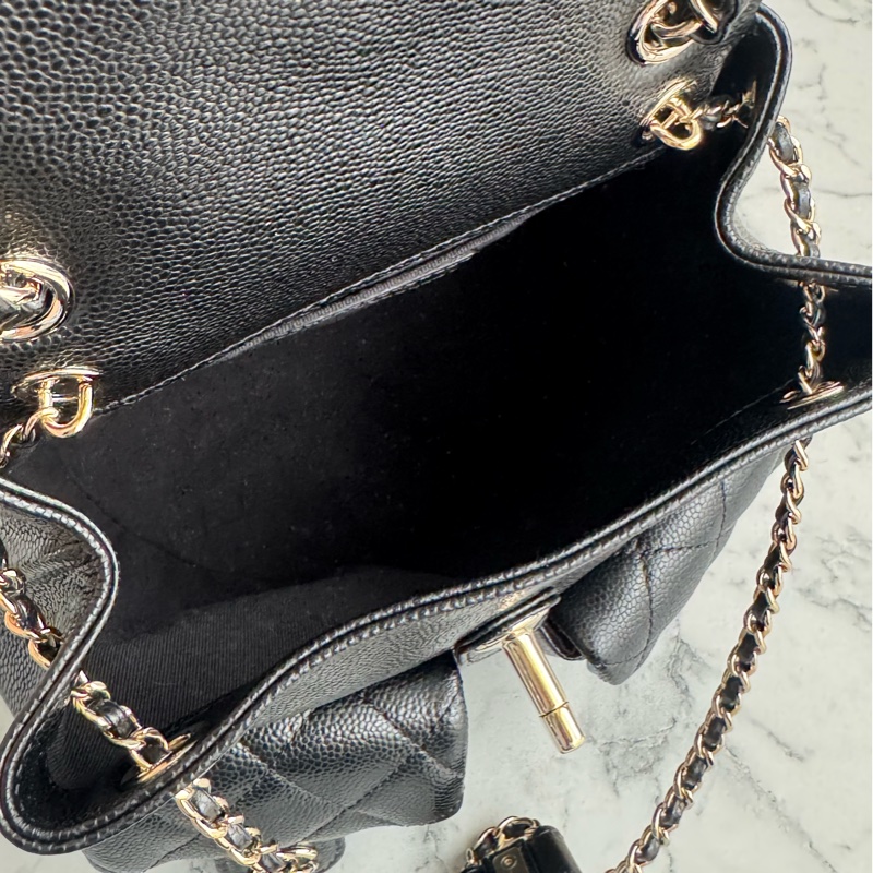 Chanel AS3860黑荔枝淡金雙C DUMA後背包小號-15