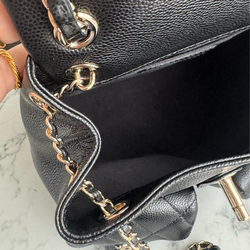 Chanel AS3860黑荔枝淡金雙C DUMA後背包小號-16