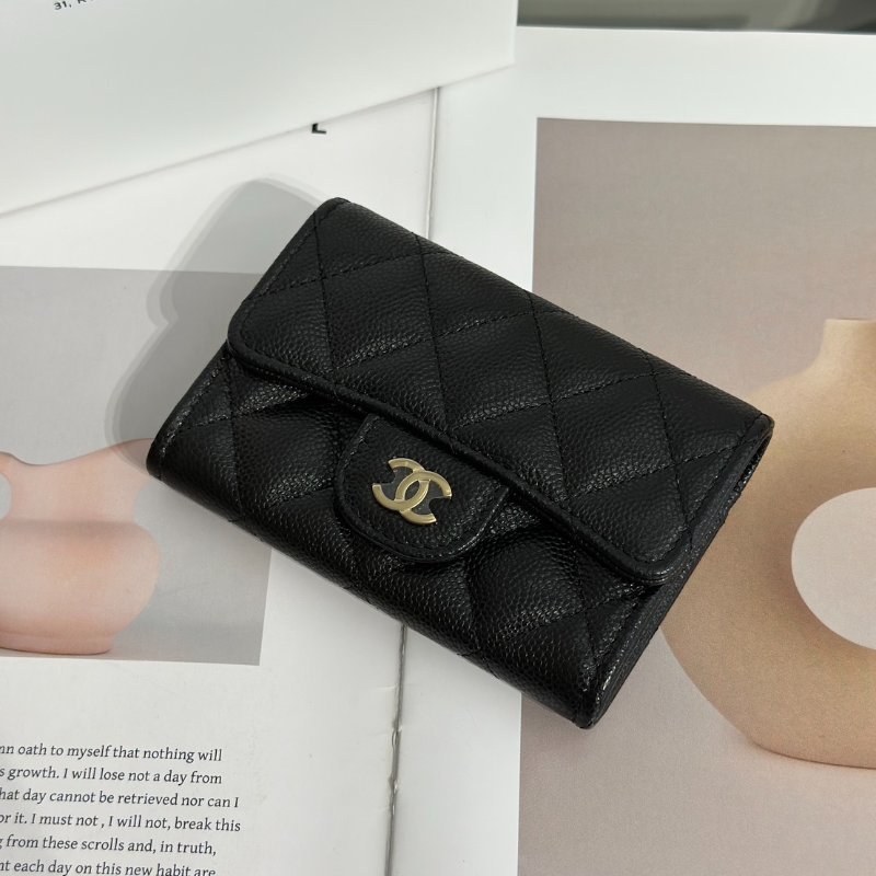 CHANEL 粒面牛皮拉鍊夾層卡包 - 黑金-2