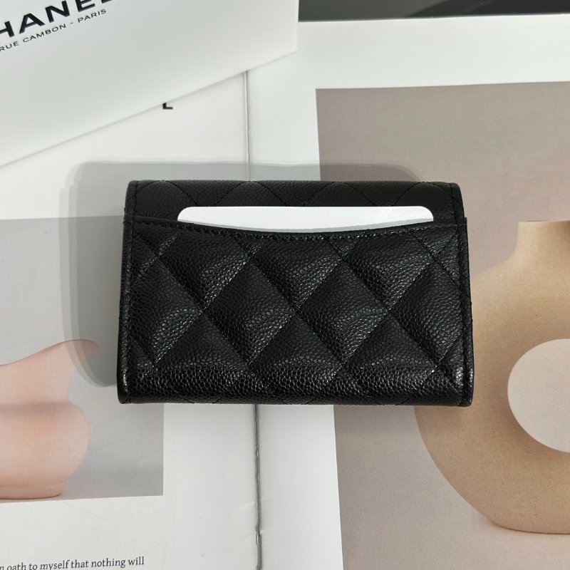 CHANEL 粒面牛皮拉鍊夾層卡包 - 黑金-3