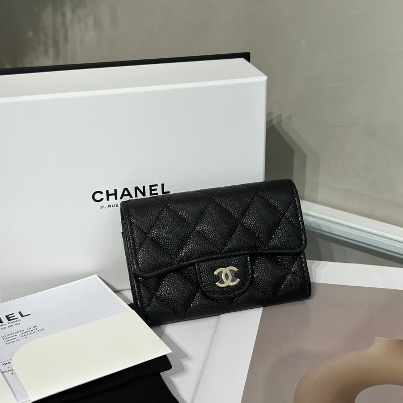 CHANEL 粒面牛皮拉鍊夾層卡包 - 黑金-6