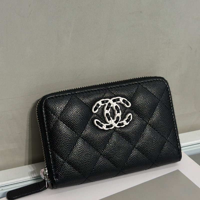 CHANEL 24C 19 粒面牛皮拉鍊夾層零錢包 - 黑白-4