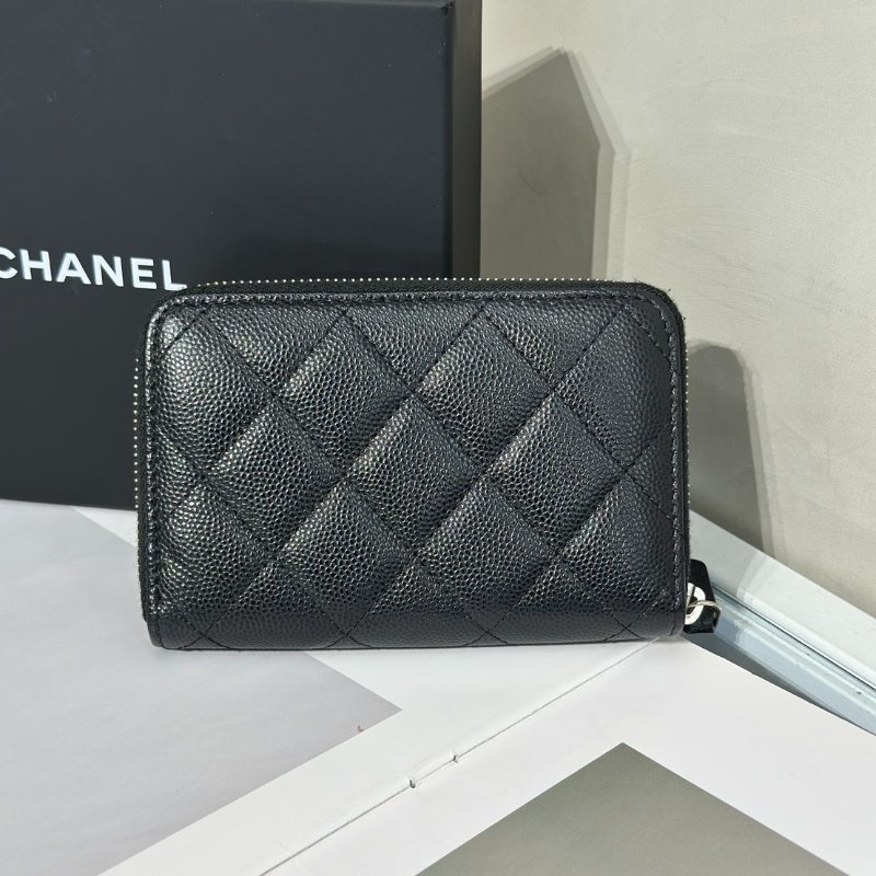 CHANEL 24C 19 粒面牛皮拉鍊夾層零錢包 - 黑白-5