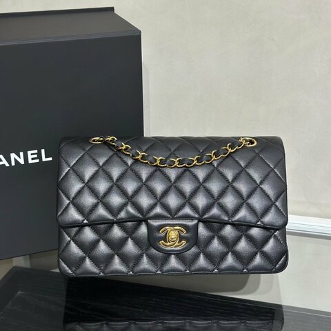 CHANEL 經典口蓋包 CF25 - 羊皮黑金
