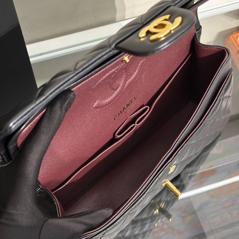 CHANEL 經典口蓋包 CF25 - 羊皮黑金-11