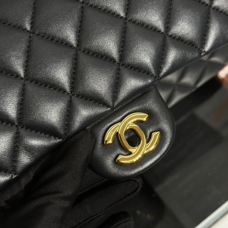 CHANEL 經典口蓋包 CF25 - 羊皮黑金-13
