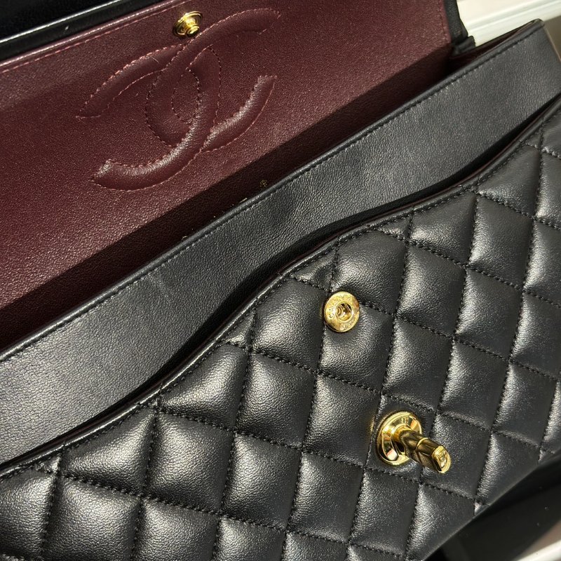 CHANEL 經典口蓋包 CF25 - 羊皮黑金-15