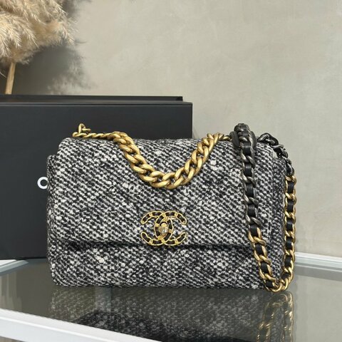CHANEL 19 Bag 菱格紋手提肩背包 26 - 毛呢金