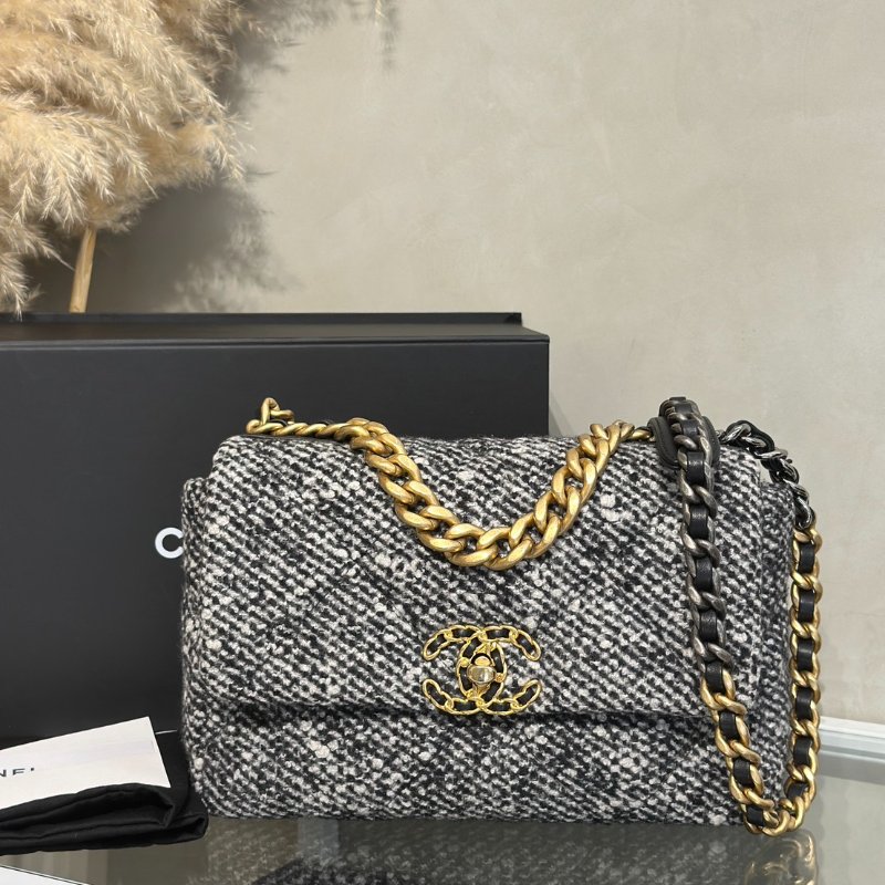 CHANEL 19 Bag 菱格紋手提肩背包 26 - 毛呢金-10