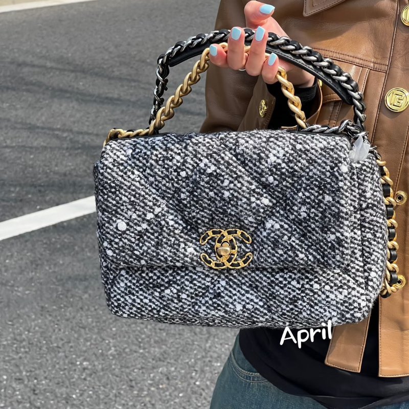 CHANEL 19 Bag 菱格紋手提肩背包 26 - 毛呢金-12