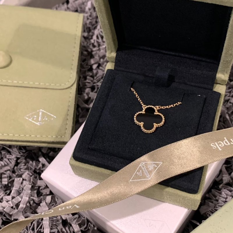 VCA Alhambra 18K黃金黑瑪瑙四葉草項鍊-0