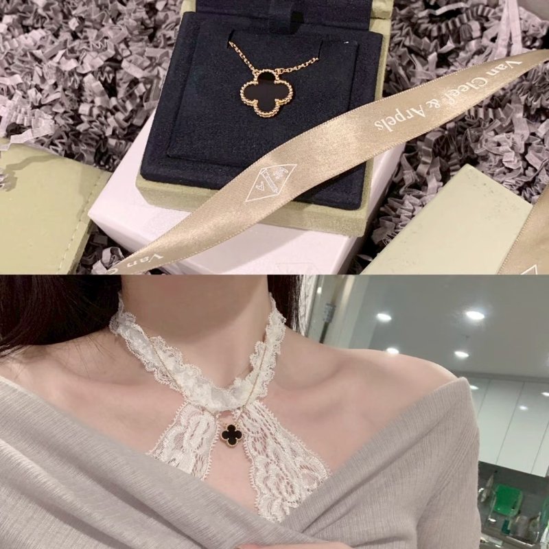 VCA Alhambra 18K黃金黑瑪瑙四葉草項鍊-2