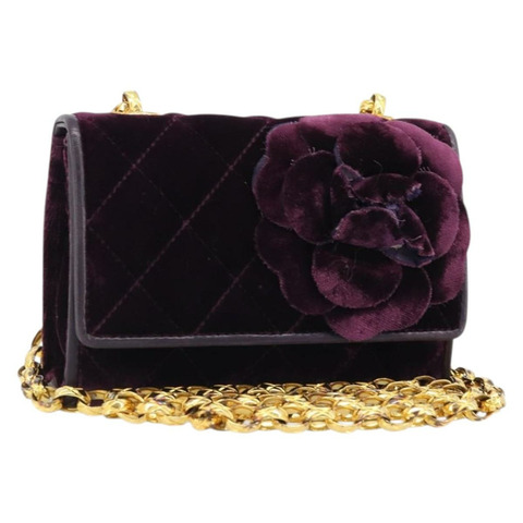香奈兒 (CHANEL) 絎縫鏈條山茶花單背包 絲絨紫金色 CC 正品 YKZ1012V