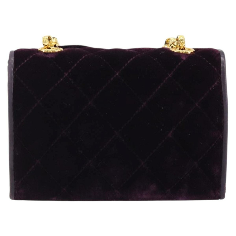 【日本直送】香奈兒 (CHANEL) 絎縫鏈條山茶花單背包 絲絨紫金色 CC 正品 YKZ1012V-1