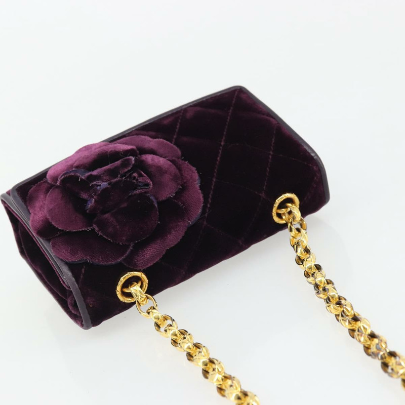 【日本直送】香奈兒 (CHANEL) 絎縫鏈條山茶花單背包 絲絨紫金色 CC 正品 YKZ1012V-5