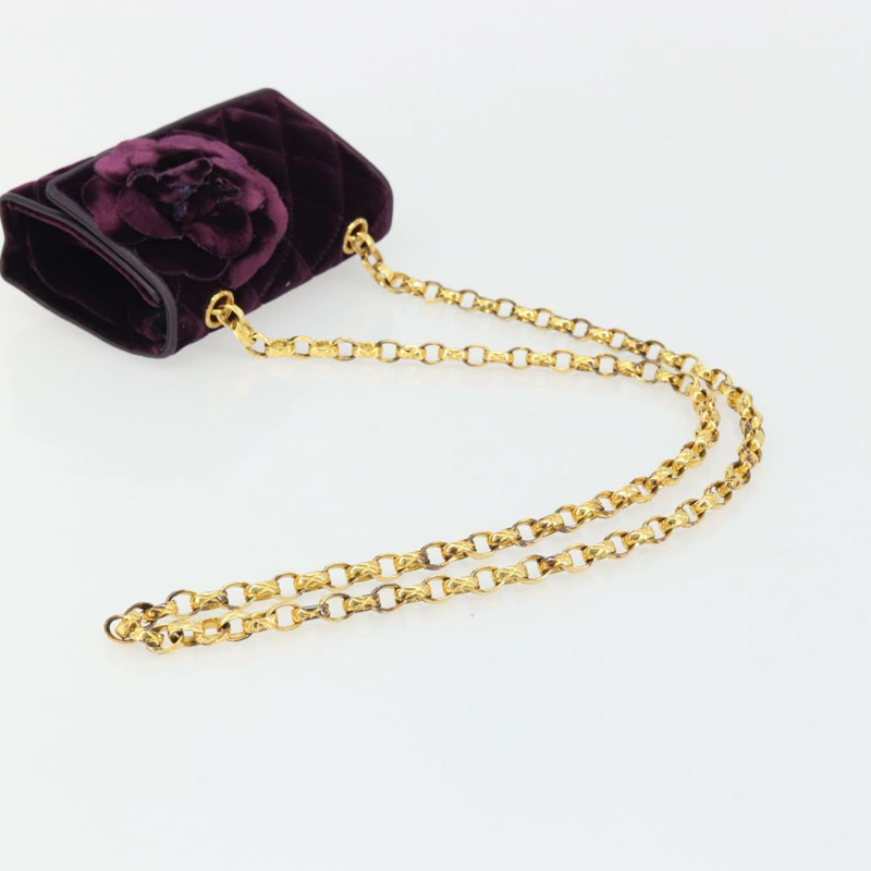 【日本直送】香奈兒 (CHANEL) 絎縫鏈條山茶花單背包 絲絨紫金色 CC 正品 YKZ1012V-6