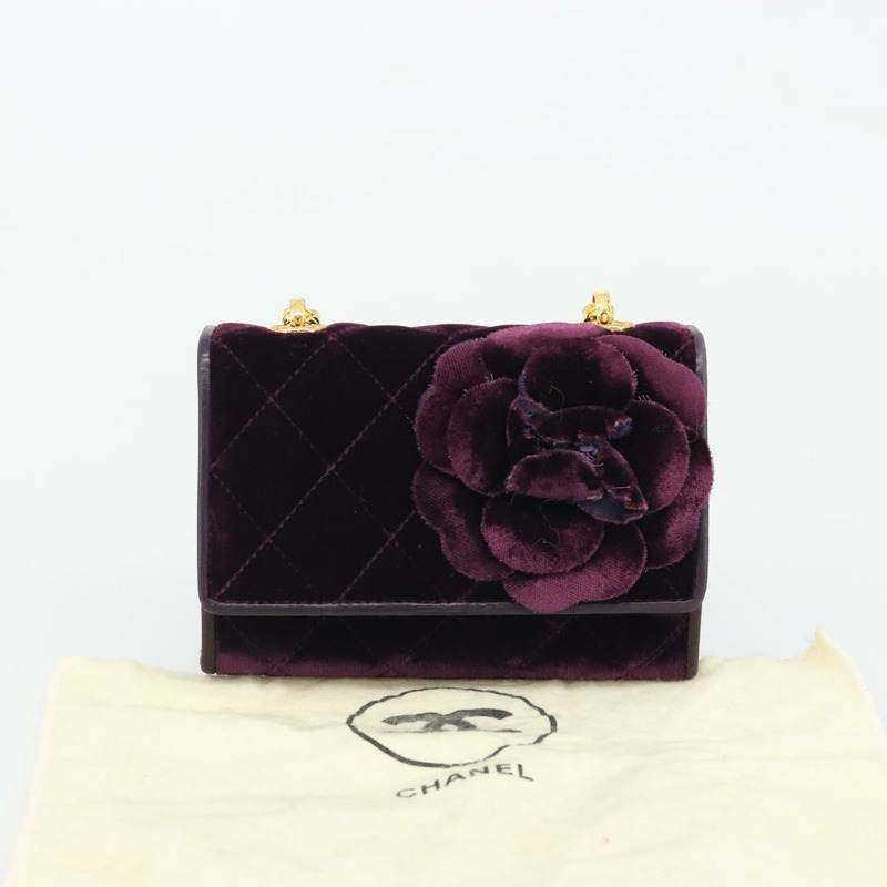 【日本直送】香奈兒 (CHANEL) 絎縫鏈條山茶花單背包 絲絨紫金色 CC 正品 YKZ1012V-11
