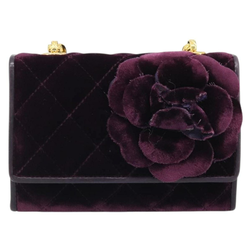 【日本直送】香奈兒 (CHANEL) 絎縫鏈條山茶花單背包 絲絨紫金色 CC 正品 YKZ1012V-12