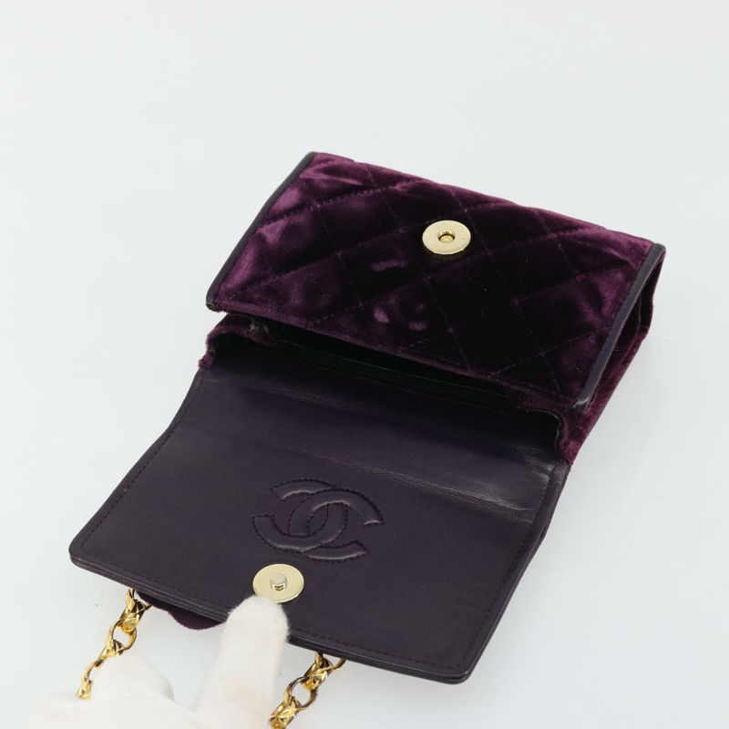 【日本直送】香奈兒 (CHANEL) 絎縫鏈條山茶花單背包 絲絨紫金色 CC 正品 YKZ1012V-17