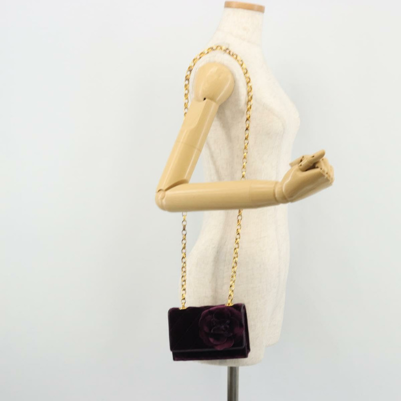 【日本直送】香奈兒 (CHANEL) 絎縫鏈條山茶花單背包 絲絨紫金色 CC 正品 YKZ1012V-22
