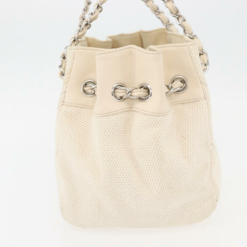 【日本直送】香奈兒鏈V形縫線單肩背包帆布米色銀色CC正品 YKZ1182A-2