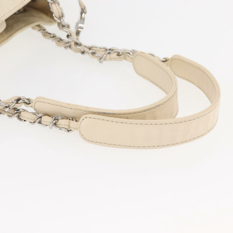 【日本直送】香奈兒鏈V形縫線單肩背包帆布米色銀色CC正品 YKZ1182A-6