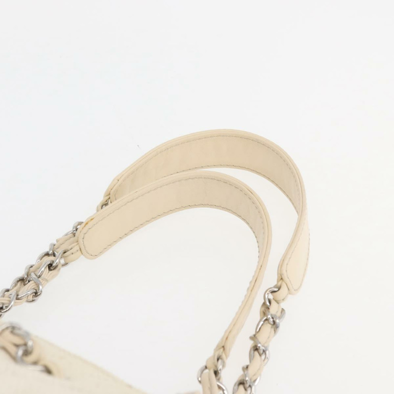 【日本直送】香奈兒鏈V形縫線單肩背包帆布米色銀色CC正品 YKZ1182A-7