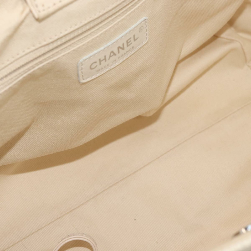 【日本直送】香奈兒鏈V形縫線單肩背包帆布米色銀色CC正品 YKZ1182A-10