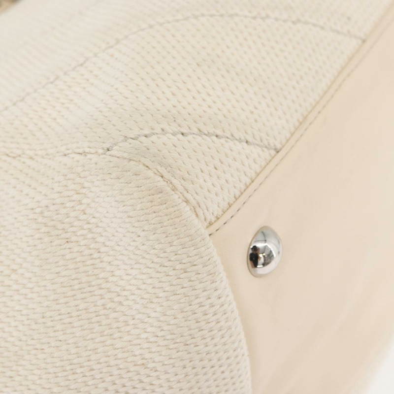 【日本直送】香奈兒鏈V形縫線單肩背包帆布米色銀色CC正品 YKZ1182A-15